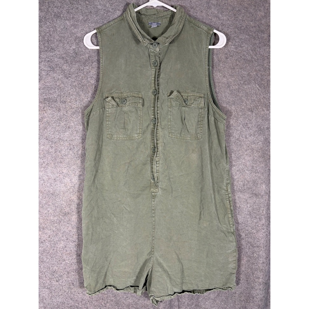 Aerie Women Olive Green Sleeveless Button Front Lyocell Utility Romper Size M